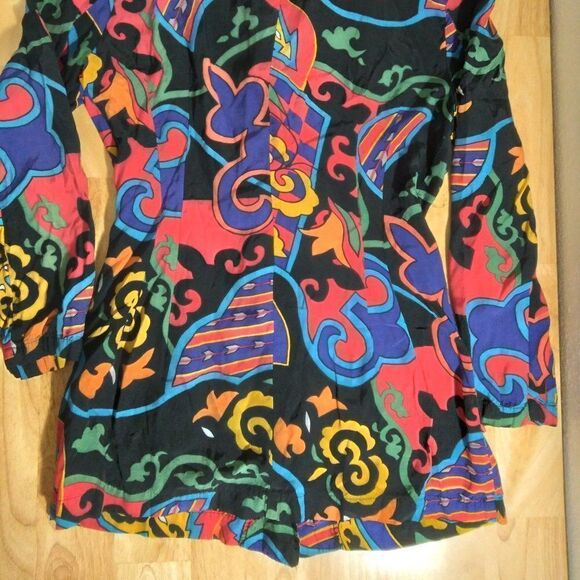 Vintage Paris Blues Abstract Geometric Pattern Blouse Shirt - Picture 7 of 7